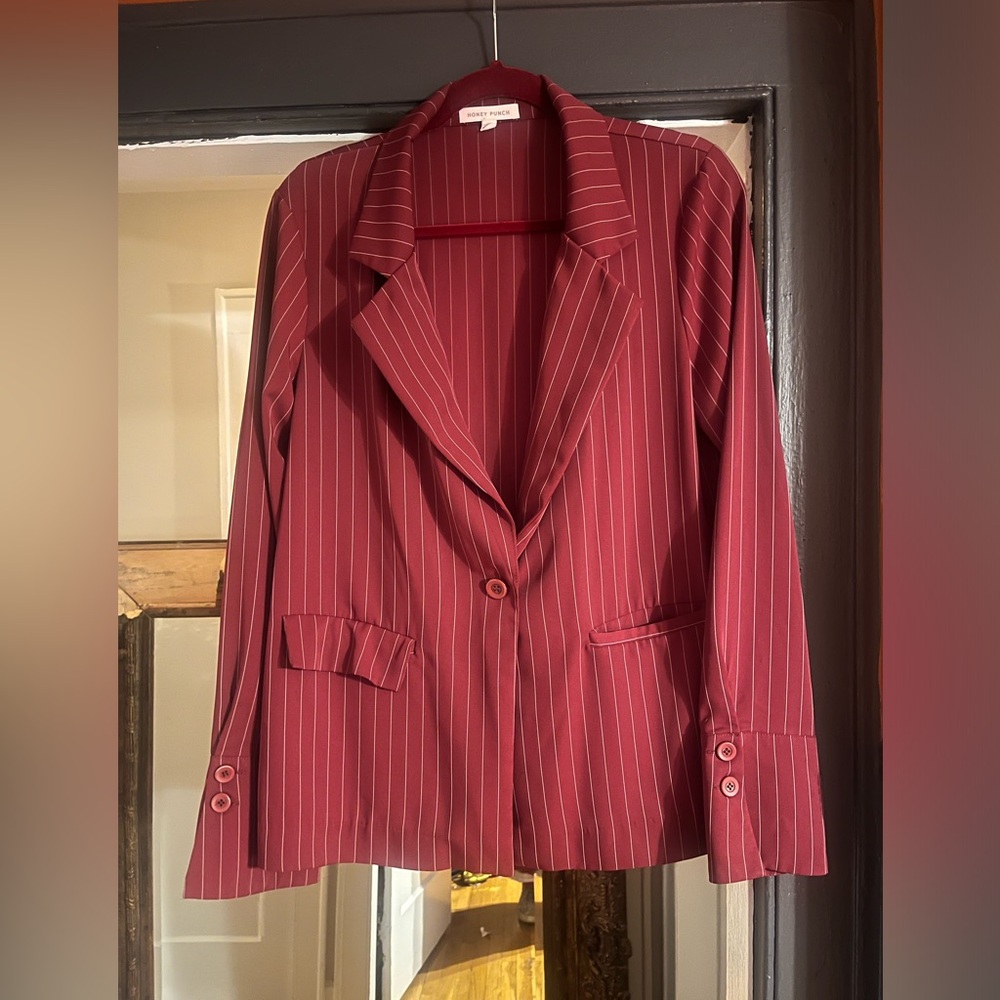 Pinstripe Red Blazer
